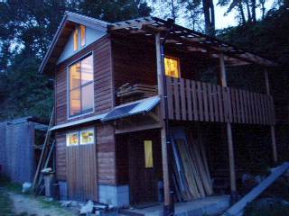 the hut lit up