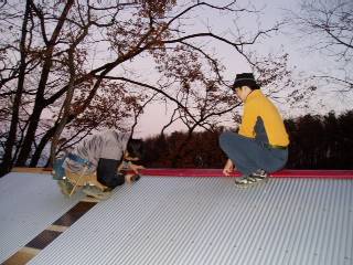 the ridge of the roof with an used material