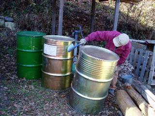 used drums got from the juice factory nearby (100 yen each)