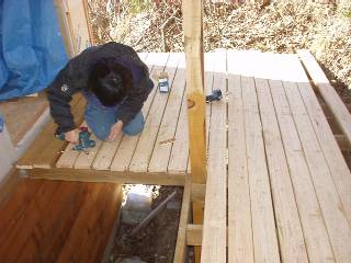 lay the decking and nail them to the joists 