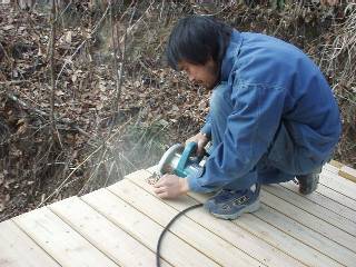 cut the edge of the decking