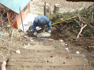 steps of railroad ties