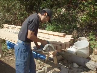 cut rafters (made of Japanese larch)