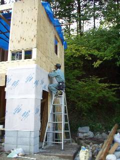 cut a plywood into 3 pieces to fill the opening between the 1st and 2nd floor walls